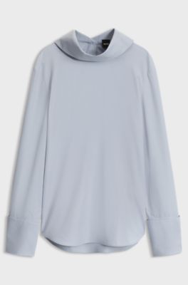 High-neck cotton blouse, Light Blue