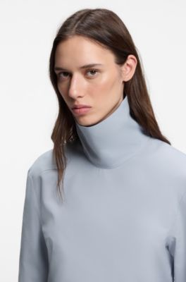 High-neck cotton blouse, Light Blue