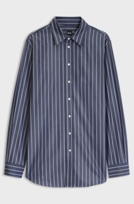 Relaxed-fit blouse van gestreepte katoen, Donkerblauw