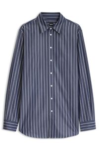 Relaxed-fit blouse in striped cotton, Dark Blue
