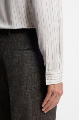 Slim-fit cotton shirt, Grey Stripes