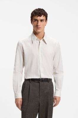 Slim-fit cotton shirt, Grey Stripes