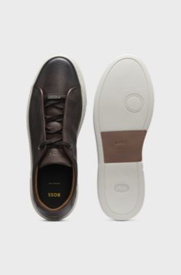 Gary grained-leather trainers, Dark Brown