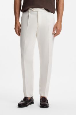 Pantaloni con fit affusolato in misto cotone, Bianco