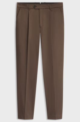 Tapered cotton-blend trousers, Dark Brown