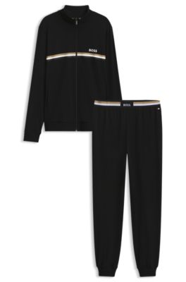 Stretch-cotton pyjama set, Black