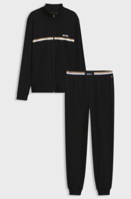 Stretch-cotton pyjama set, Black