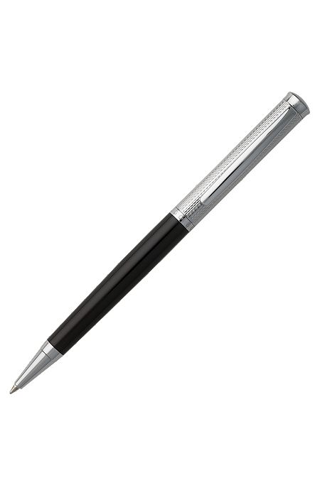 Ballpoint pen with engraved chrome and matte-black lacquer finishes, Black