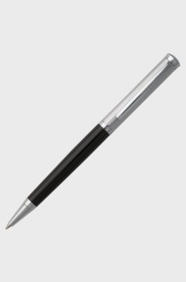 Ballpoint pen with engraved chrome and matte-black lacquer finishes, Black
