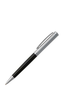 Ballpoint pen with engraved chrome and matte-black lacquer finishes, Black