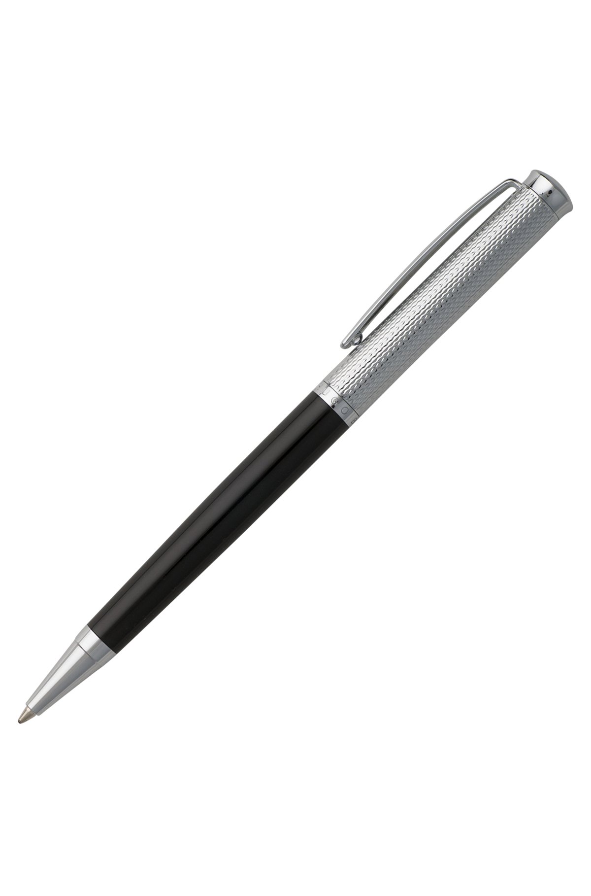 Ballpoint pen with engraved chrome and matte-black lacquer finishes, Black
