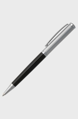 Stylo &agrave; bille avec finitions en chrome grav&eacute; et laque noire mate, Noir