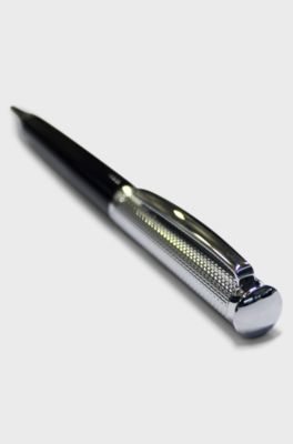 Ballpoint pen with engraved chrome and matte-black lacquer finishes, Black