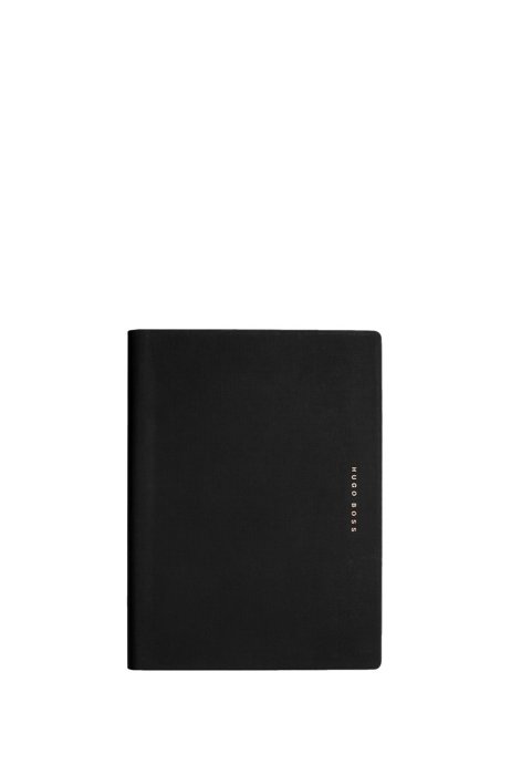 Black textured A4 folder with rose-gold logo, Black