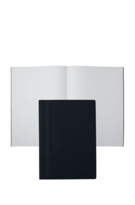 A6 notebook and ballpoint pen gift set in blue fabric, Dark Grey