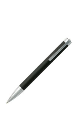 A6 notebook and ballpoint pen gift set in black faux leather, Black