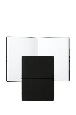 A6 notebook and ballpoint pen gift set in black faux leather, Black