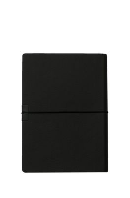 A6 notebook and ballpoint pen gift set in black faux leather, Black