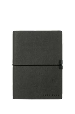 A6 notebook and ballpoint pen gift set in dark-grey faux leather, Dark Grey