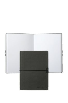 A6 notebook and ballpoint pen gift set in dark-grey faux leather, Dark Grey
