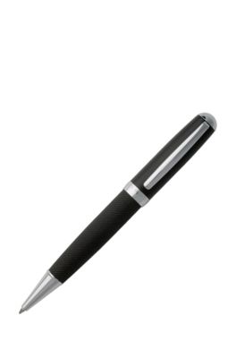 Stylo &agrave; bille avec corps en tissu gris fonc&eacute; textur&eacute;, Noir