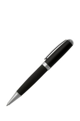 Stylo &agrave; bille avec corps en tissu gris fonc&eacute; textur&eacute;, Noir