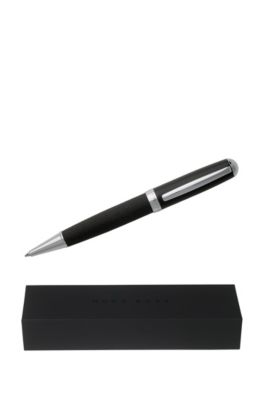 Stylo &agrave; bille avec corps en tissu gris fonc&eacute; textur&eacute;, Noir