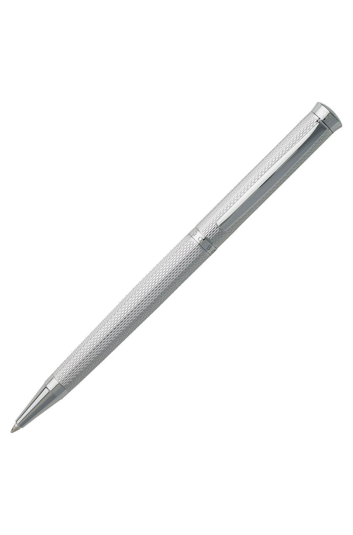 Kugelschreiber mit Chrom-Beschichtung und Rauten-Gravur, Silber