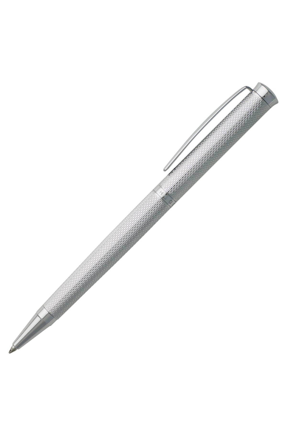 Chrome-plated ballpoint pen with diamond-cut engraving, Silver