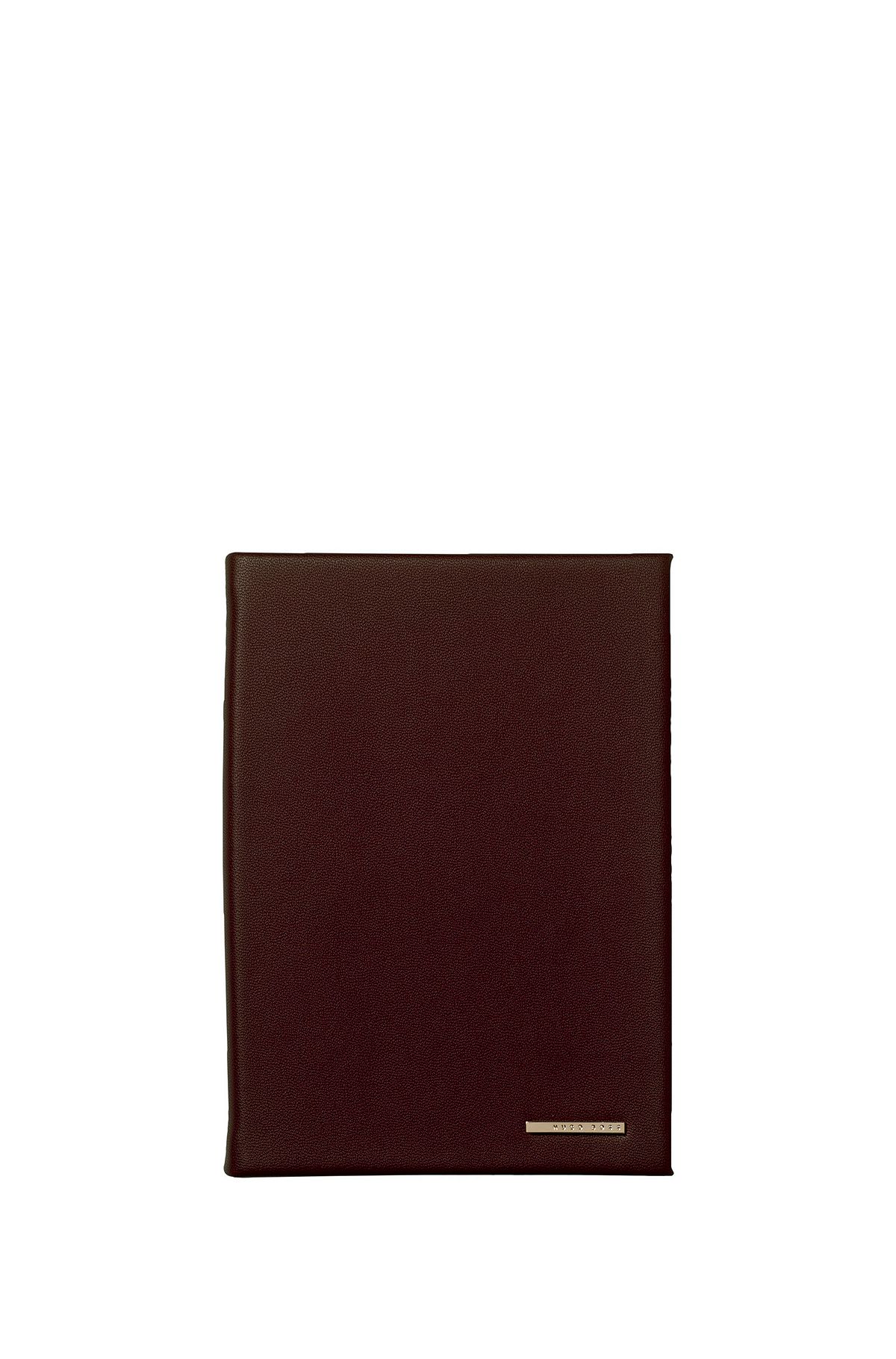 A6 faux-leather notebook in burgundy with logo plate, Dark Red