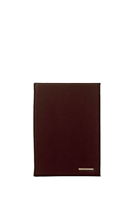 A6 faux-leather notebook in burgundy with logo plate, Dark Red