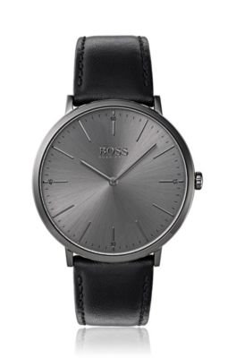 Grey-plated watch with minimal dial and 