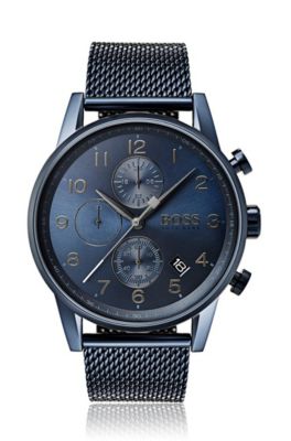 Blue-plated watch with a sliding buckle