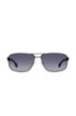 Grey rectangular sunglasses with raised metallic logo, Black