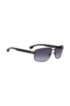 Grey rectangular sunglasses with raised metallic logo, Black