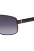 Grey rectangular sunglasses with raised metallic logo, Black