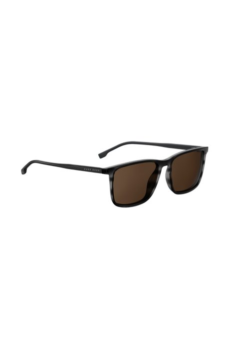 Rectangular sunglasses with grey horn Optyl frames, Black