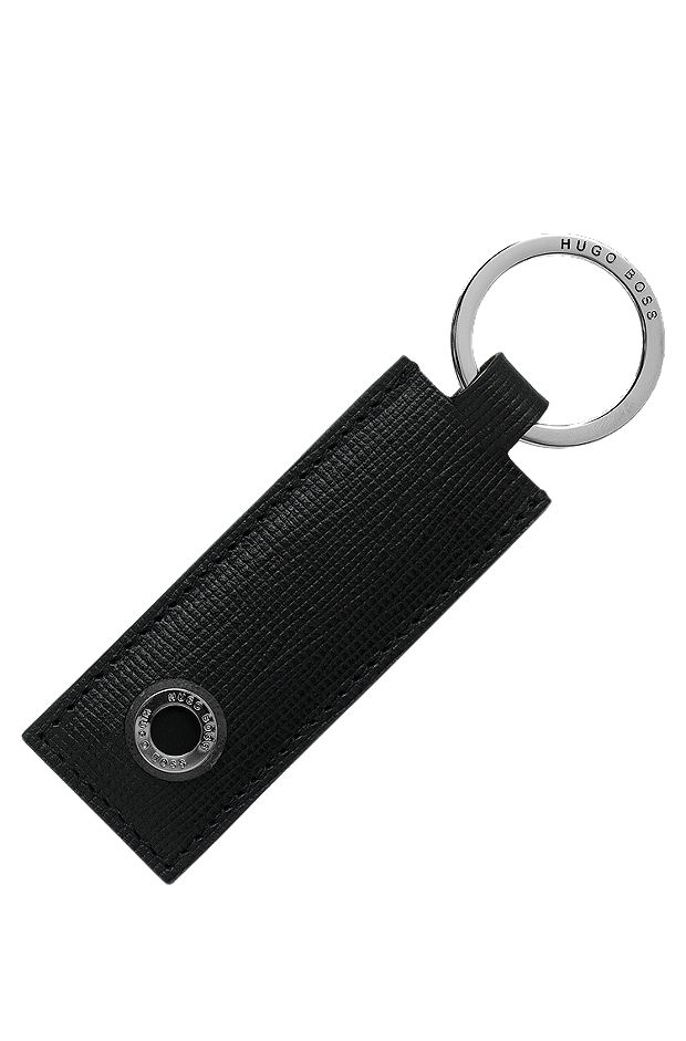 Брелок для ключей из текстурированной кожи с фирменной фурнитурой, Черный
