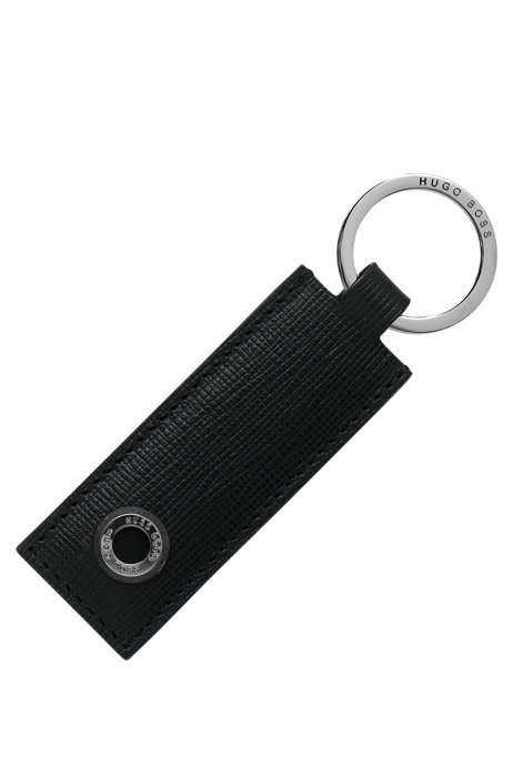 Schlüsselanhänger aus strukturiertem Leder mit Logo-Detail, Schwarz