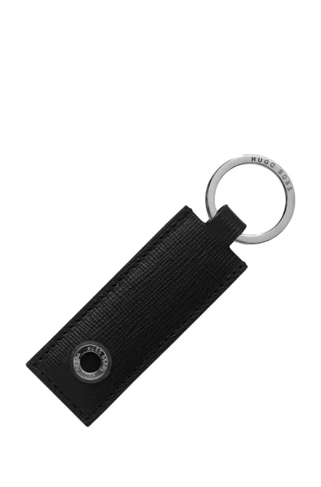 Textured-leather key ring with branded hardware