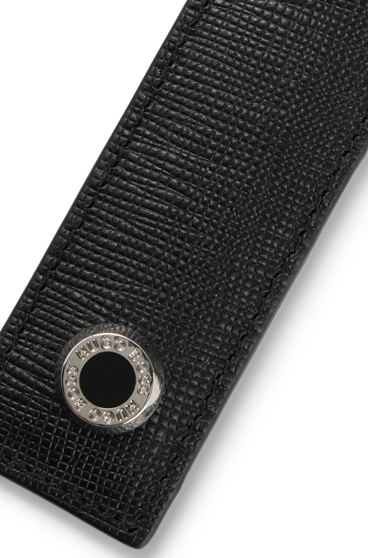 Porte-clés en cuir texturé avec garniture logotée, Noir