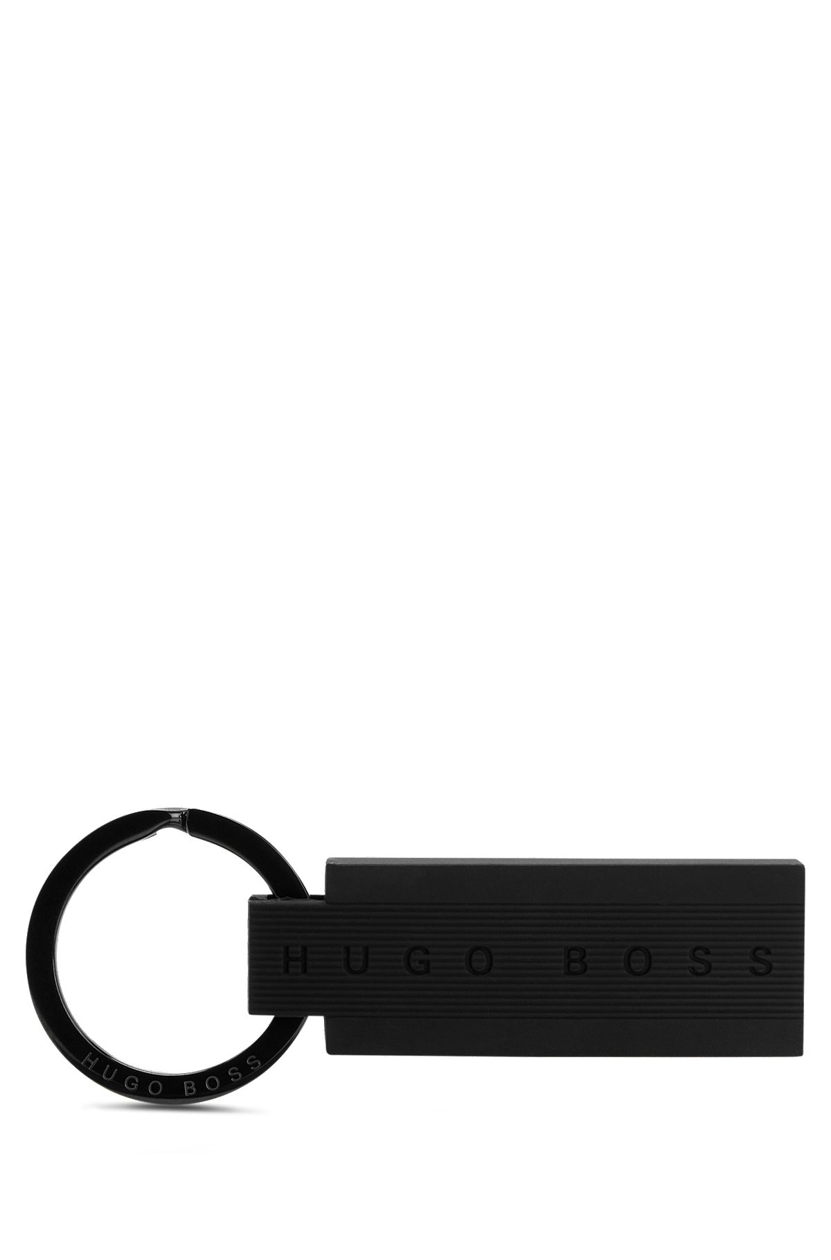 Rectangular key ring in silicone with gunmetal hardware, Black