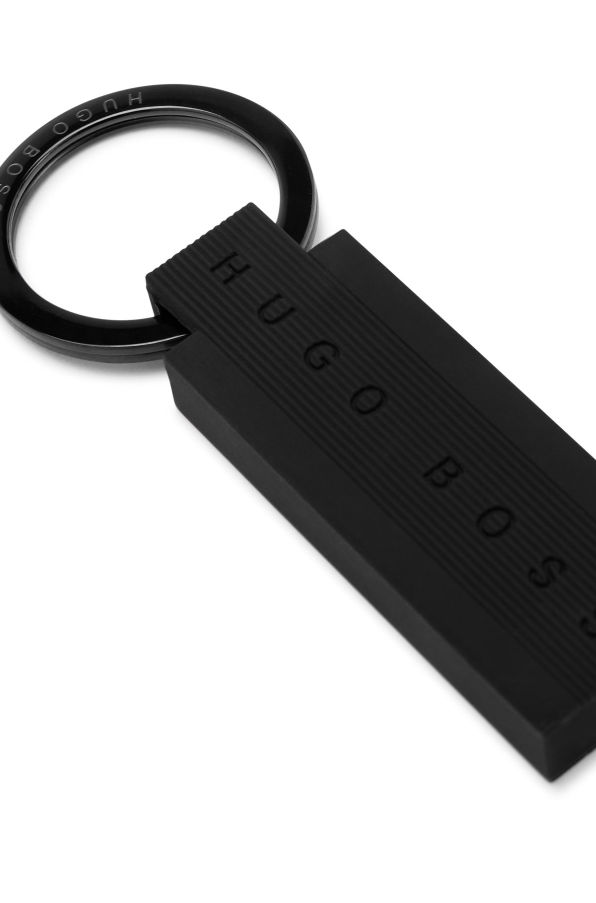 BOSS - Rectangular key ring in silicone with gunmetal hardware