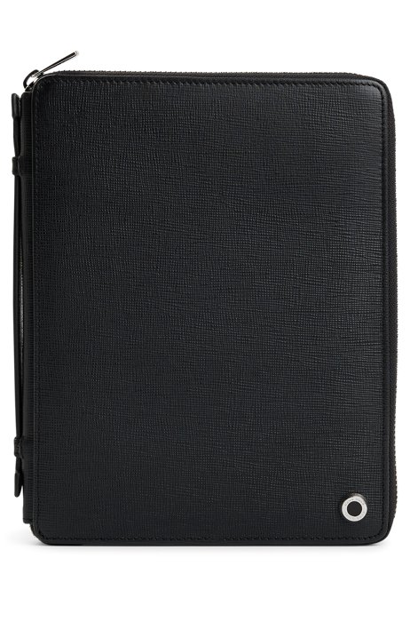 A5 conference folder in black textured leather, Black