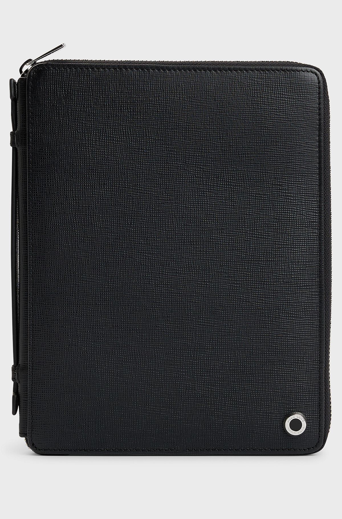 A5 conference folder in black textured leather, Black