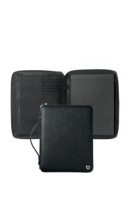 A5 conference folder in black textured leather, Black