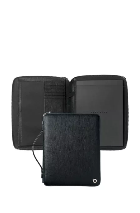 A5 conference folder in black textured leather
