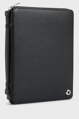 A5 conference folder in black textured leather, Black