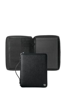 A5 conference folder in black textured leather, Black