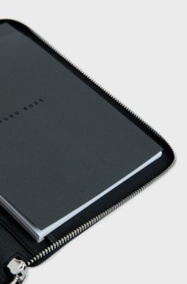 A5 conference folder in black textured leather, Black